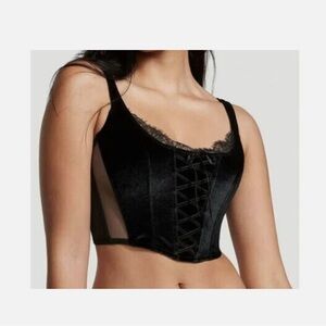 VS Black Velvet Lace-Up Corset Top